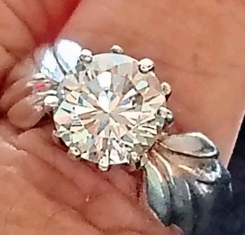 Vtg SETA Sterling Silver 925 Leaf Design 12 CT Moissanite Look Solitaire 5.23 gm