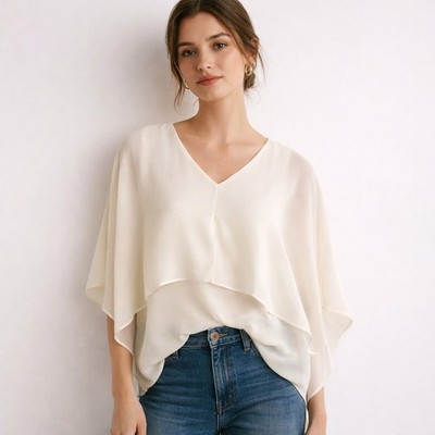 JM Collection Draped Layered Blouse Women PS Neo Natural NWT