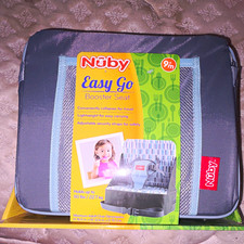 Nuby Easy Go Collapsible Portable Booster Seat, Adjustable Straps, Gray/Blue