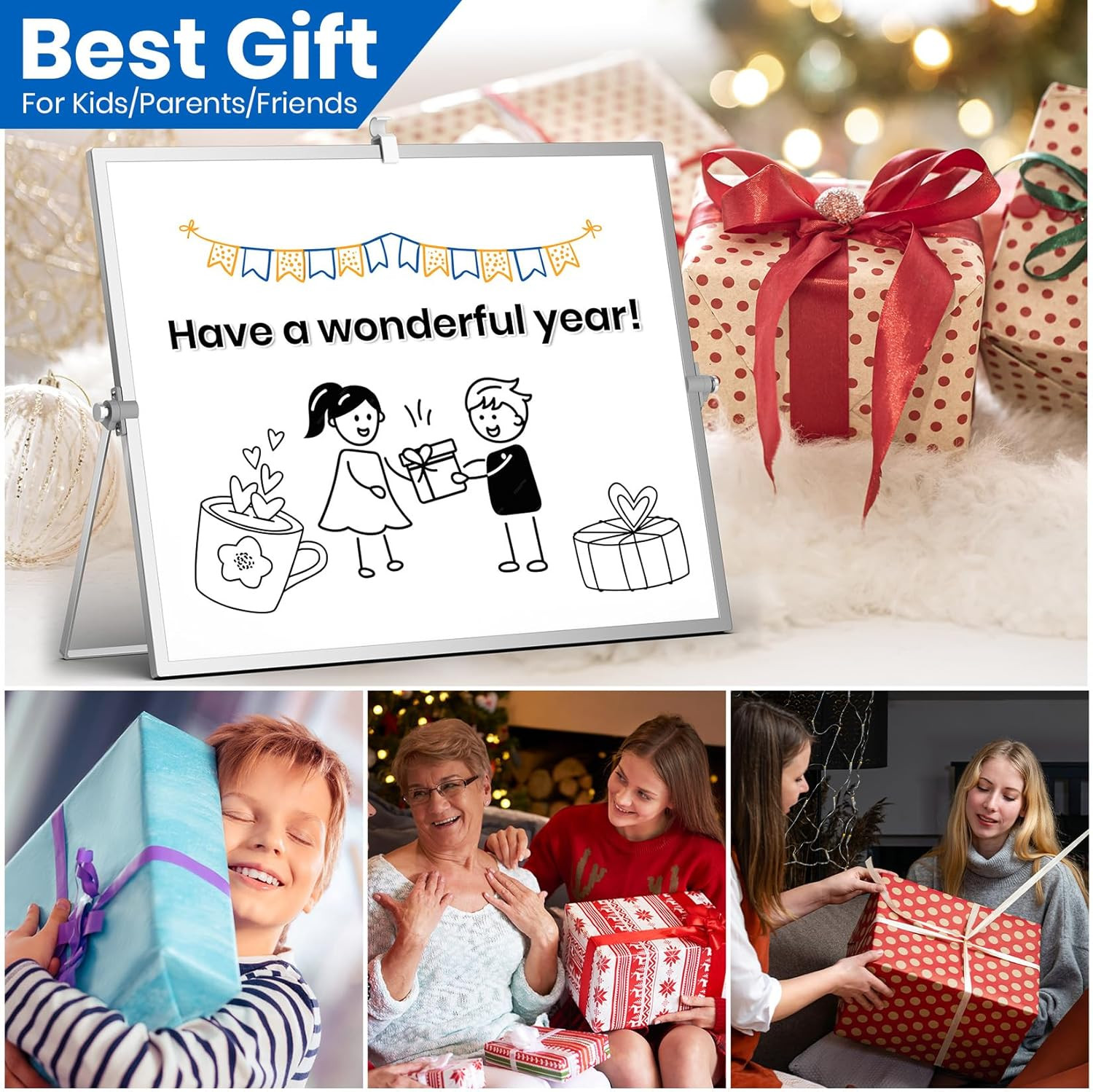 Magnetic Dry Erase Board with Stand, 18''X14'' Double-Sided White Board for Kids