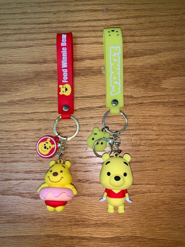 Winnie The Pooh Keychain Keyring Purse Charm 3D Silicone Pooh Bear Set of 2