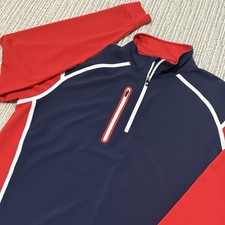 FootJoy Wind Tech 1/4 Zip Pullover Sweater Jacket - Navy Red White - Men's M
