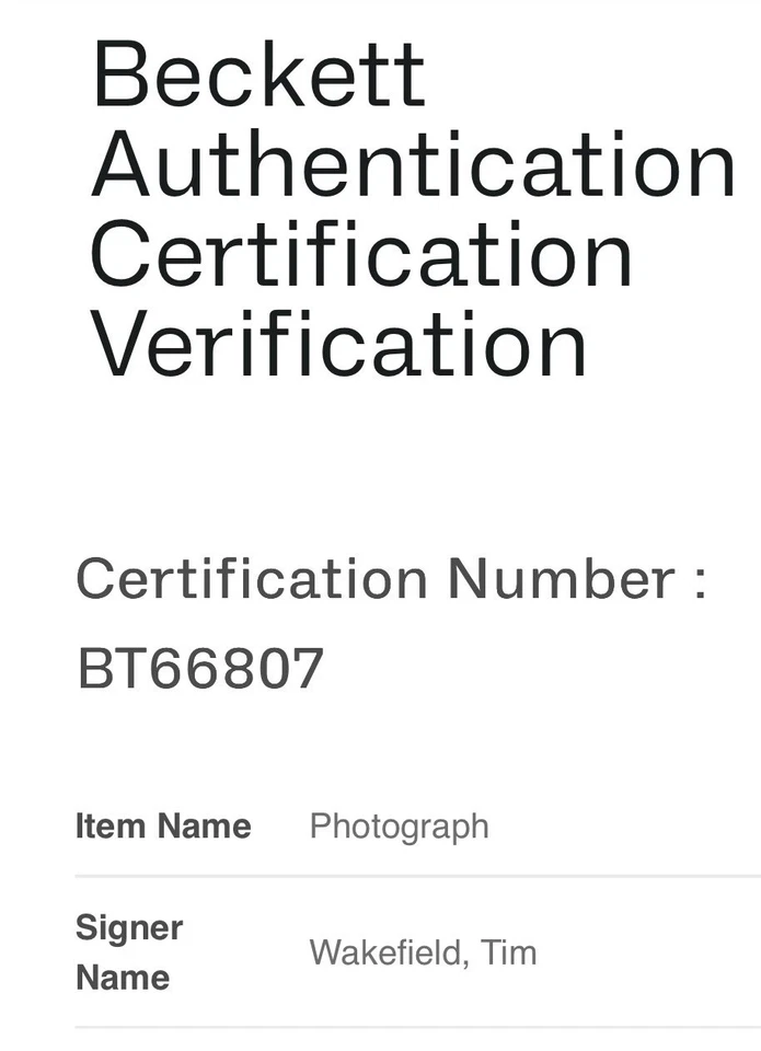 Фотография Тима Уэйкфилда с автографом BOSTON RED SOX 8x10 Beckett сертификат подлинности BAS - Изображение 2 из 2