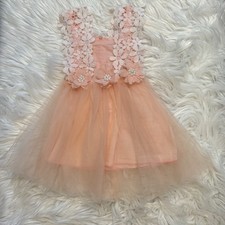 Peach Lace Tulle Toddler Girl Dress Size 100 2T-3T Party Birthday Flower Girl