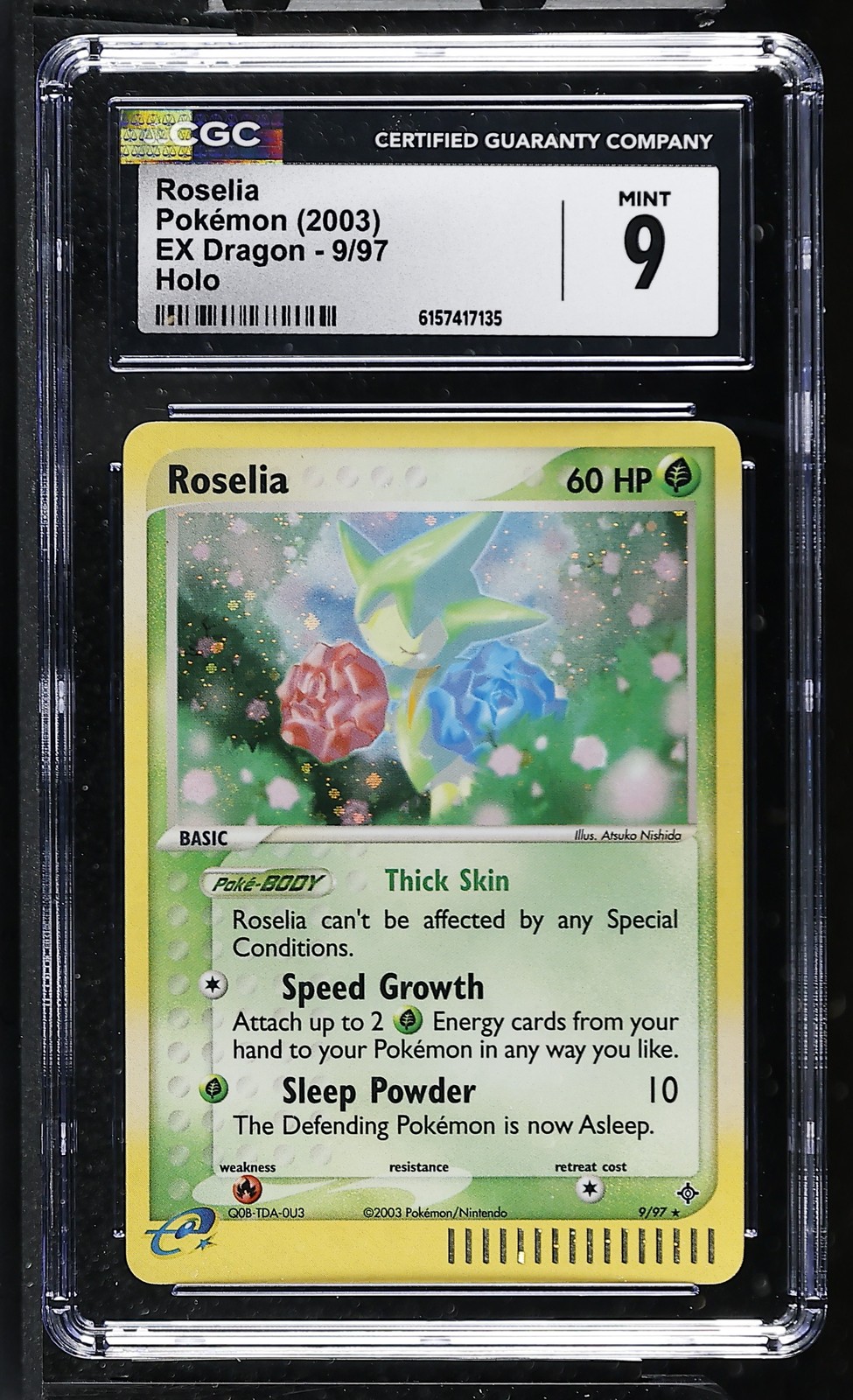 CGC 9 MINT Roselia 9/97 EX Dragon Holo Pokemon Card