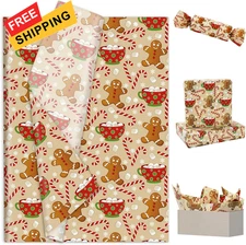 JarThenaAMCS 100 Sheets Christmas Tissue Paper Gingerbread Man Red and White 