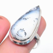 Natural Dendrite Opal Gemstone 925 Sterling Silver Jewelry Ring Size 8 US