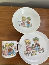 Vintage Child  s 3-piece Dish Set Featuring A Boy and Girl Made In Japan