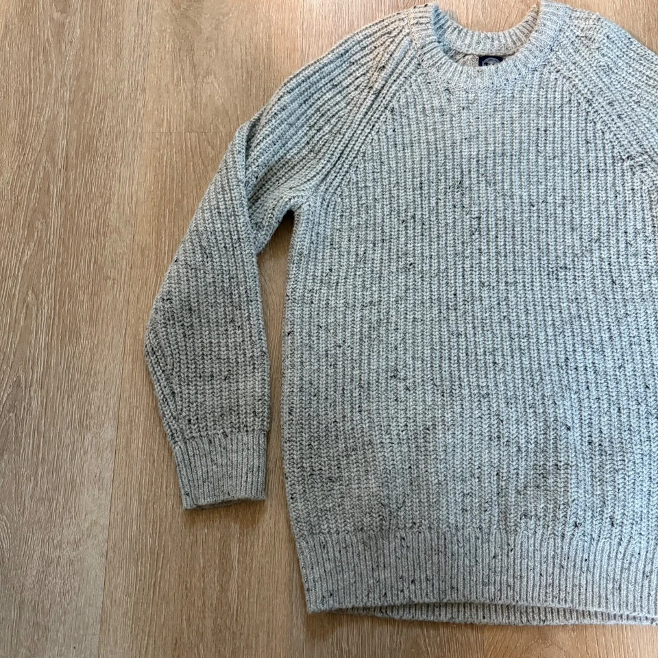 GAP Donegal Wool Blend Sweater Mens L Tall Crew Neck Chunky Knit Ribbed Grey - Image 4 of 4