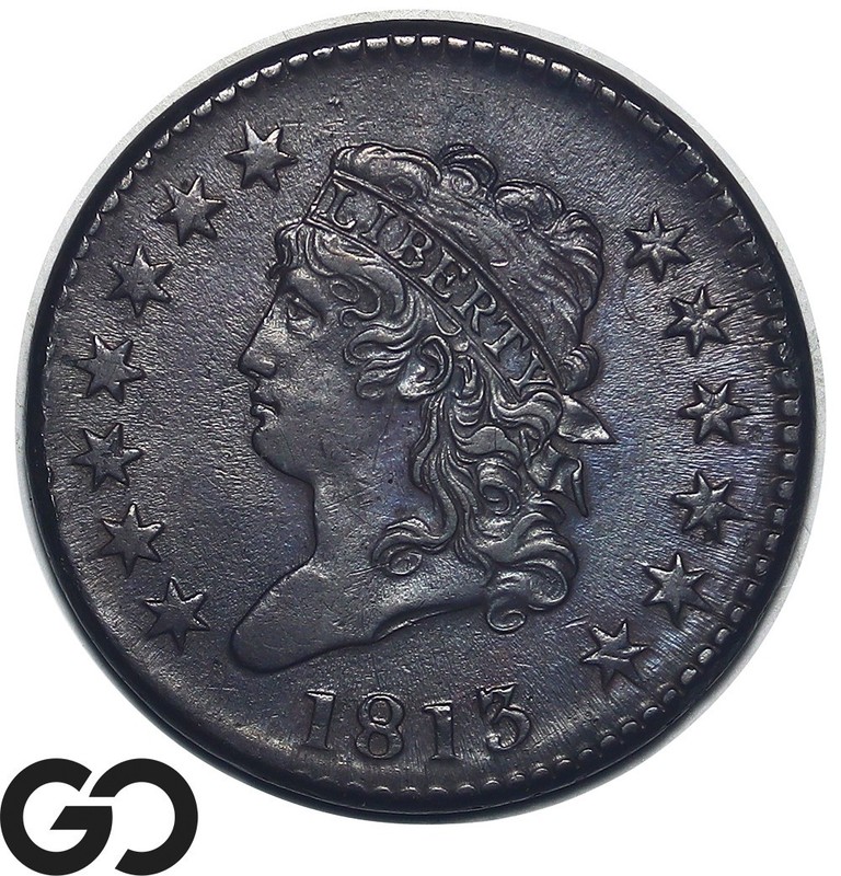 1813 Large Cent, Classic Head, Shockingly Sharp Strike, Choice AU++/Unc Key Date