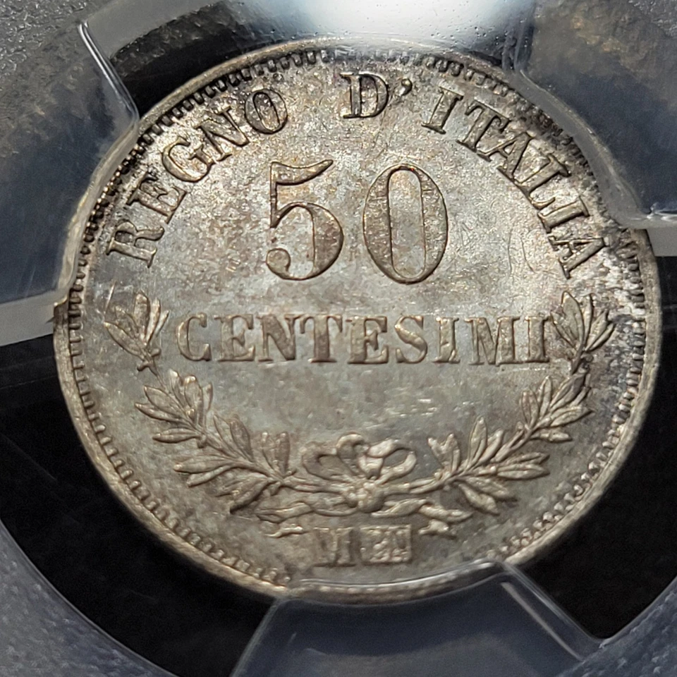 1863 Italy 50 Centesimi PCGS MS63 Lusterous High Grade Nice Type *M42 - Image 3 of 4