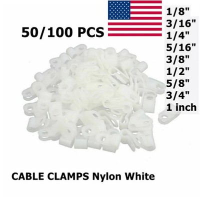 100PCS White R-Type Cable Clamps Nylon Hose Electrical Wire P Clips