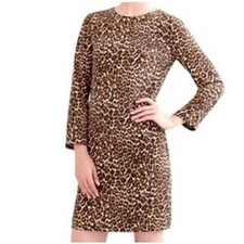J.Crew Dress Leopard Brown Animal Print Long Sleeve Shift Career Workwear 10