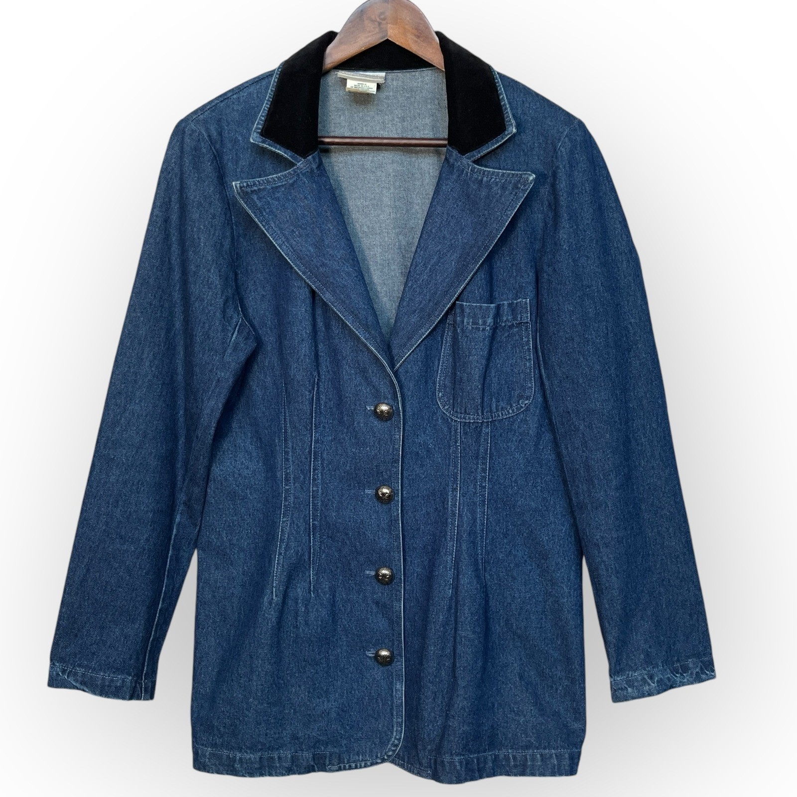 Coldwater Creek Denim Blazer Jacket Women Size S Blue Silver Button