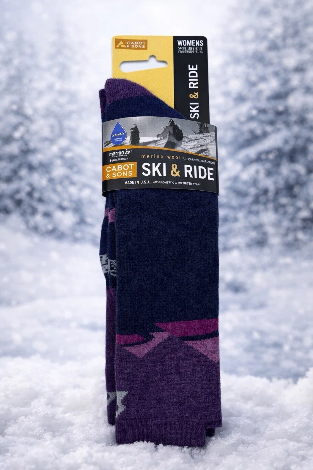 New Cabot & Sons Ride & Ski Full Leg Socks Merino Wool Blue Purple Women's 9-11