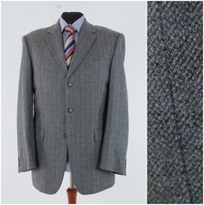 Mens Check Blazer 44R US Size GILBERTO Grey Wool Sport Coat Vintage Jacket
