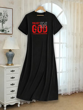 Womens Plus Size Casual Summer Dress Short Sleeve Letter Print Daily Dress US