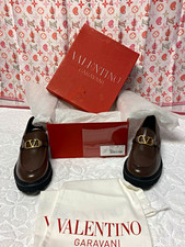 Women Valentino Garavani Brown Leather VLogo Buckle Lug Sole Loafers EU 40.5