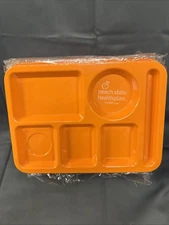 6 Compartment Divided Plastic Food Trays  - Orange With Logo - New Bagged - 9 Ea