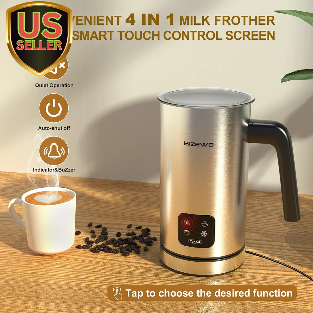 Electric Milk Frother for Hot & Cold Drinks, 4-in-1 Automatic Steamer with Warming Function