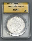 1887 VAM 12 DDO Top 100 MS 64 ANACS Morgan Silver $1 Alligator Eye