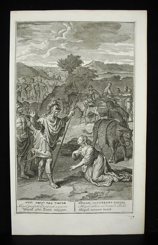 Antique Biblical Etching Engraving Sam XXY Abigail & David SLUYTER 1728 G Hoet