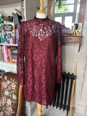 Asos High Neck Slip Dress Asos Wine Burgundy Red Lace High