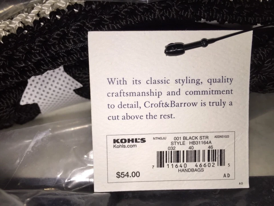 Bolso de Mano Croft & Barrow Para Mujer Tejido a Rayas Cartera "RAYAS NEGRAS" Nuevas Etiquetas  Foto 3 de 3