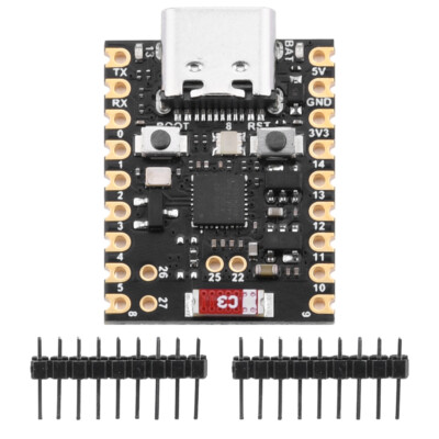 Siyah ESP32-H2 Super Mini kart ve pin header seti