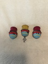 3 Small Antique Tin  Wood Winding Toy Tops