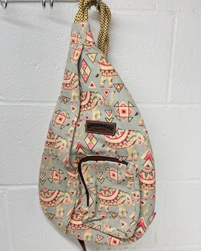 Union Bay Crossbody Teardrop Sling Elephants 11x19x3" Bag Blue/Pink Rope Strap