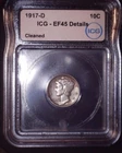 1917-D  Mercury Dime, ICG, EF45, Tough Date, Mintage of 9,402,000