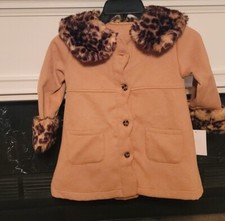 Girls Tan Coat with Faux Fur Size 4