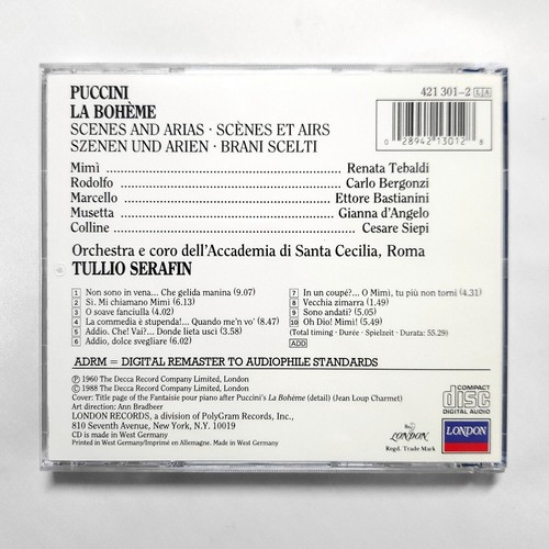 Puccini La Boheme Scenes And Arias Tebaldi Serafin CD 1988 London W.Germany PDO - Picture 2 of 3