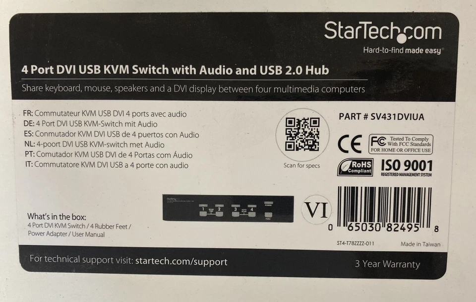 StarTech 4 Port DVI USB KVM Switch with Audio & USB 2.0 Hub - SV431DVIVA - Image 4 of 4