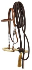 Western Brown Leather Browband Style Headstall with Bosal  Mecate Reins