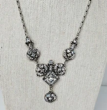 Vintage Sweet Romance Necklace Silver Tone Clear Rhinestones Statement 1995 