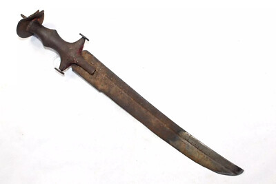 Old Dagger Antique Knife Hand Forged Steel Engraved Blade Damaged Handle D838