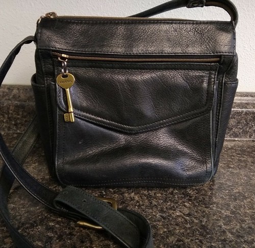 Fossil Black Leather Crossbody Messenger Bag Multi Pocket Storage  9.5x9.5x4.5 | eBay