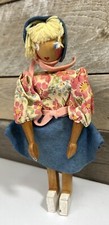 Vintage Folk Art Girl Doll Handmade Hand Painted Wooden Doll   