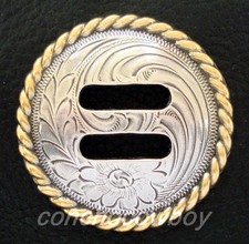 Set of 8 WESTERN HORSE TACK ANTIQUE GOLD ROUND ROPE EDGE SLOTTED CONCHOS 1-1/2"