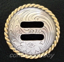 WESTERN HORSE SADDLE TACK ANTIQUE GOLD ROUND ROPE EDGE SLOTTED CONCHO 1-1/2"