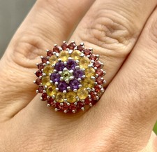 Vintage 925 Sterling silver Garnet Amethyst Citrine Peridot Ring