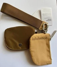 LuluLemon Dual Pouch Wristlet Keychain Wallet  Zip Beige Camel