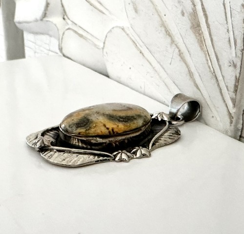Southwest Sterling Silver 925 Handmade Slide Pendant Navajo Bold Feather Jasper - Picture 5 of 14
