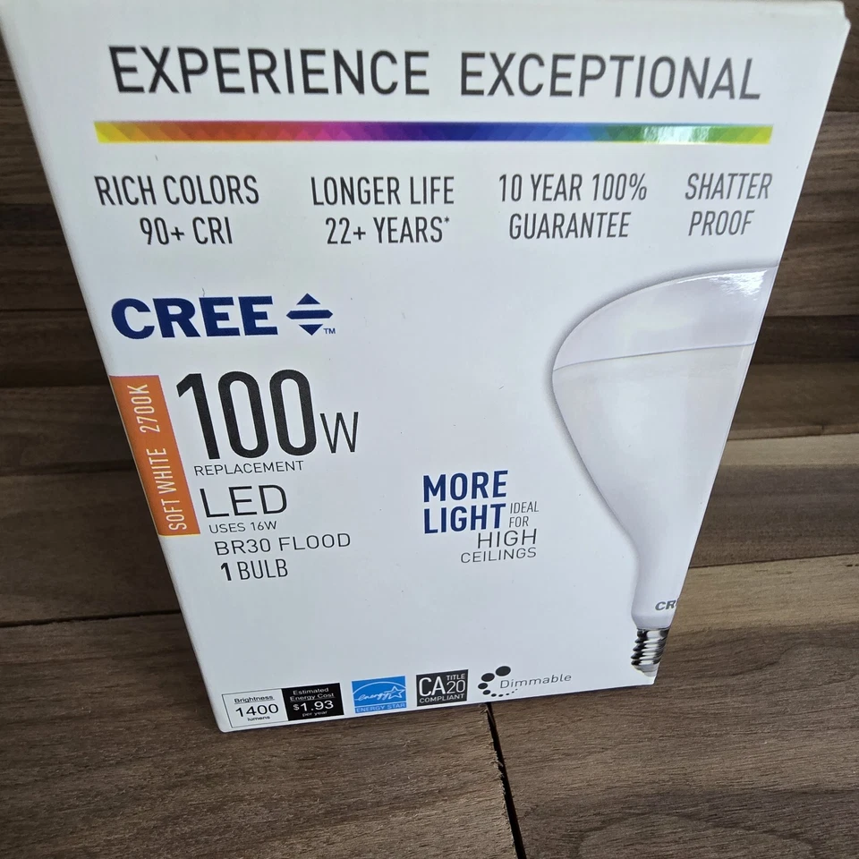 Cree 100W Equivalent Daylight BR30 Dimmable Soft White 2700k LED Light bulb- - Image 2 of 4