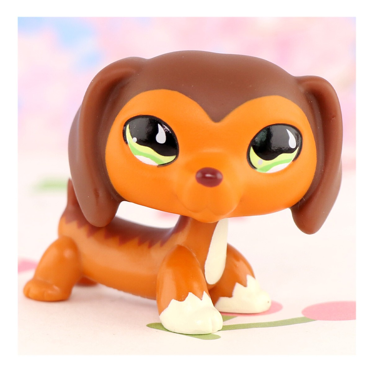 Mini Pet Shop LPS Brown Dachshund Dog #675 Toy Figure Pet Orange