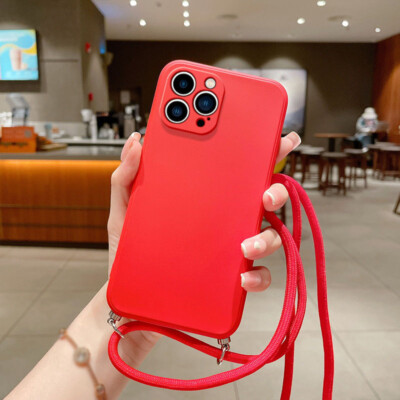 For iPhone 15 14 13 12 Pro Max 11 XS 8 7 Plus Liquid Silicone Lanyard Case Cover
