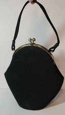 Vintage Black Cloth Purse Clutch Handbag Bag Gold Tone Metal Frame Madison Snap