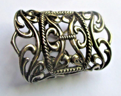 Rare Clip serre passe foulard couleur argent rosace original bijou vintage 2108